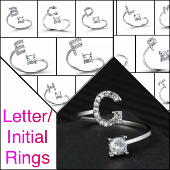 Silver Initial Rings Alphabet Jewelry - Picture 1 of 9